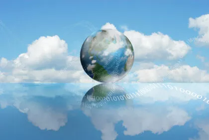 Cloud Computing technology with an cloudy earth and digits